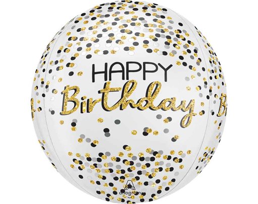 ORBZ BLACK SILVER GOLD BIRTHDAY FOIL BALLOON