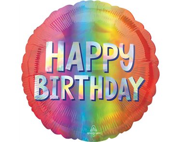 18in HAPPY BIRTHDAY SILVER OMBRE HOLOGRAPHIC FOIL BALLOON