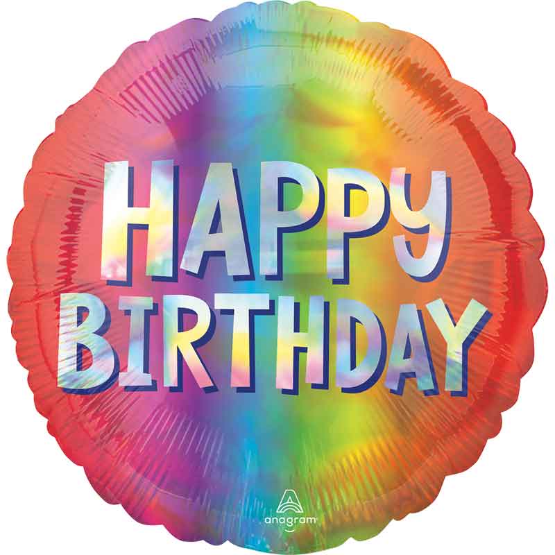 18in HAPPY BIRTHDAY SILVER OMBRE HOLOGRAPHIC FOIL BALLOON