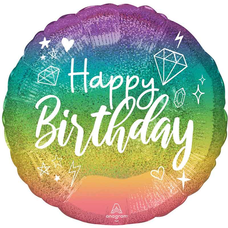 18in SPARKLE BIRTHDAY HOLOGRAPHIC FOIL BALLOON