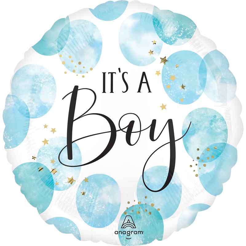18in BABY BOY BLUE WATERCOLOR FOIL BALLOON