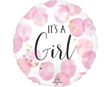 18in BABY GIRL PINK WATERCOLOR FOIL BALLOON