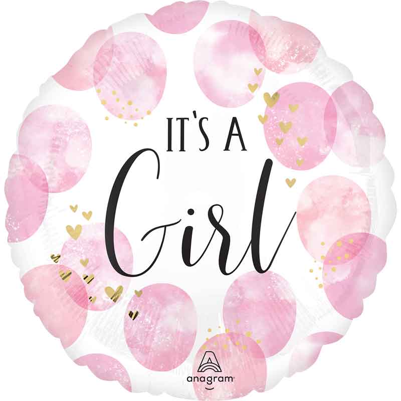 18in BABY GIRL PINK WATERCOLOR FOIL BALLOON