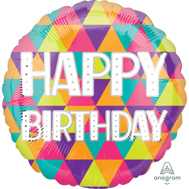 18in COLORFUL TRIANGLES BIRTHDAY FOIL BALLOON