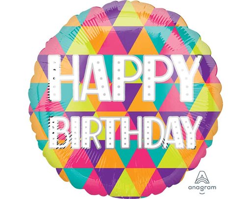 18in COLORFUL TRIANGLES BIRTHDAY FOIL BALLOON