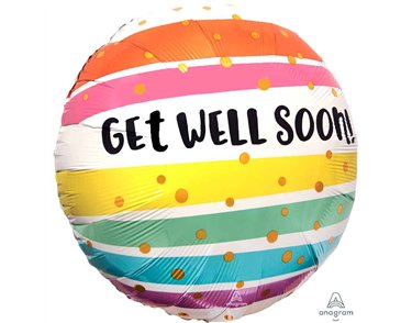 18in GET WELL BOLD STRIPES FOIL BALLOON