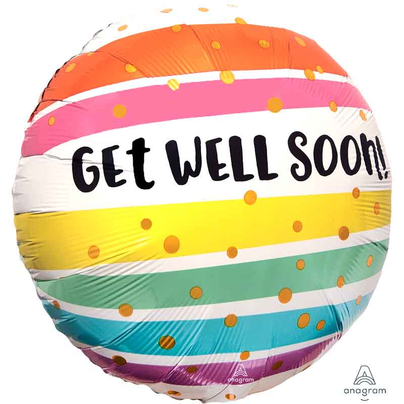 18in GET WELL BOLD STRIPES FOIL BALLOON