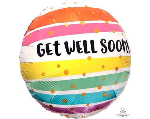 18in GET WELL BOLD STRIPES FOIL BALLOON