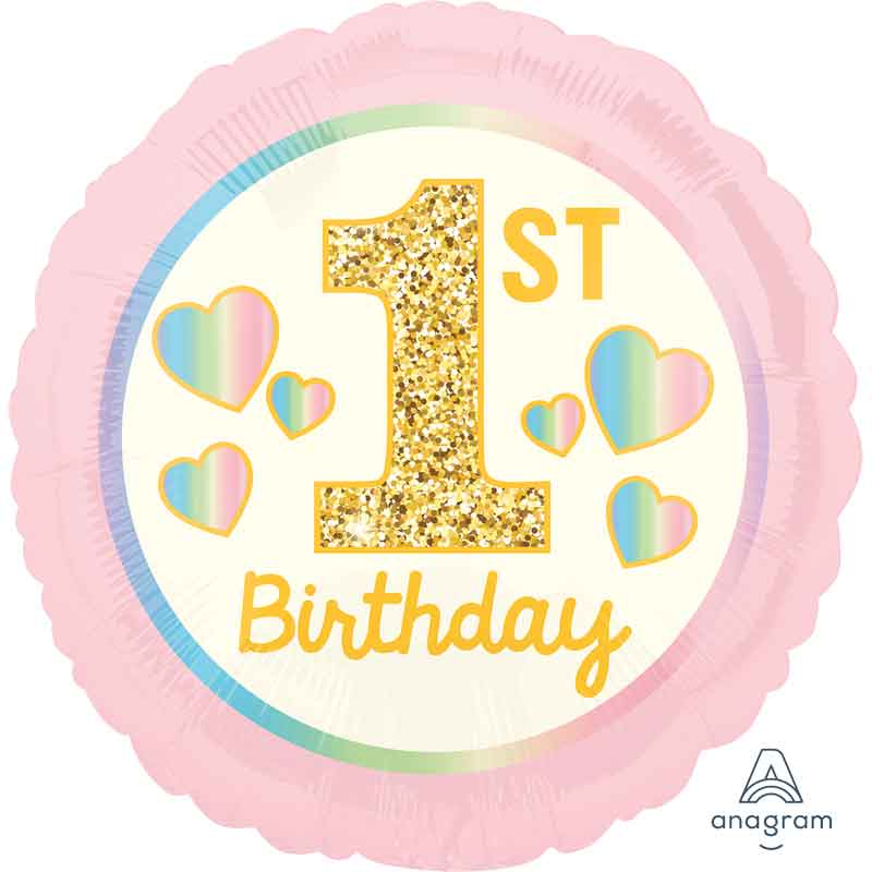 18in GIRL 1ST BIRTHDAY PNK & GOLD FOIL BALLOON