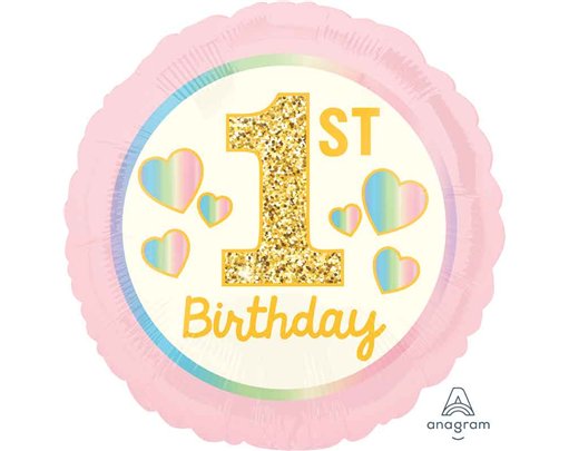18in GIRL 1ST BIRTHDAY PNK & GOLD FOIL BALLOON
