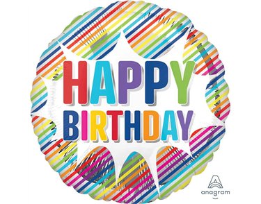 18in HAPPY BIRTHDAY STRIPED BURST FOIL BALLOON