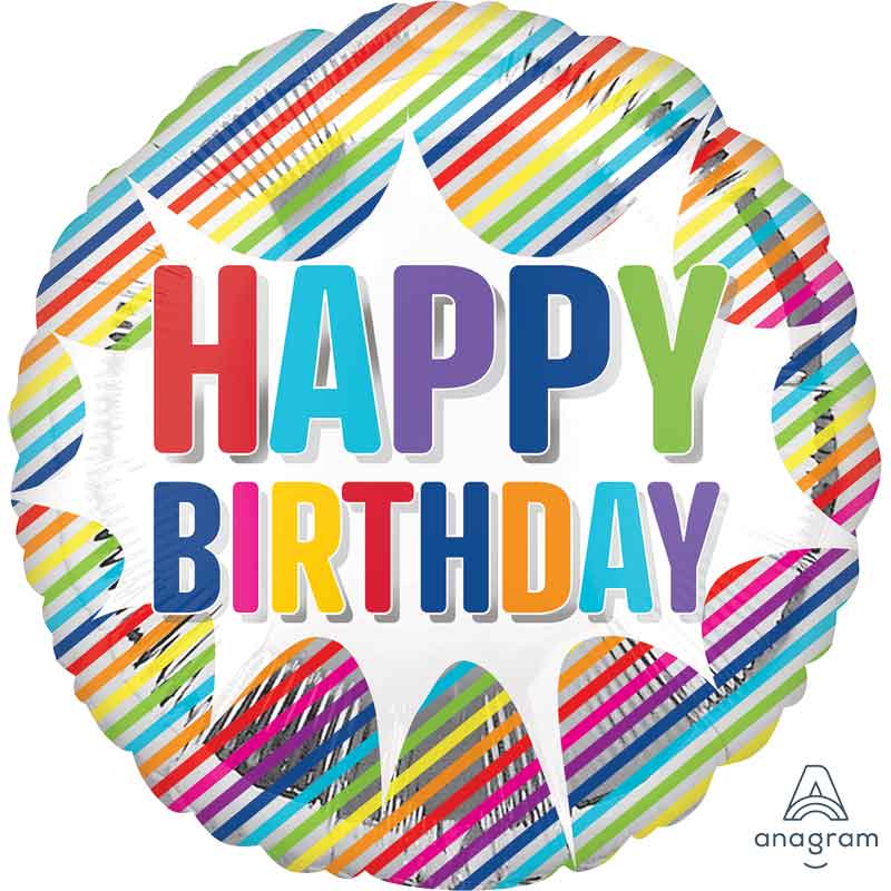 18in HAPPY BIRTHDAY STRIPED BURST FOIL BALLOON