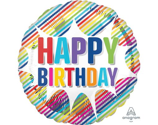 18in HAPPY BIRTHDAY STRIPED BURST FOIL BALLOON