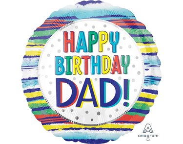 18in HPPY BIRTHDAY DAD PAINTED STRIPES FOIL BALLOON