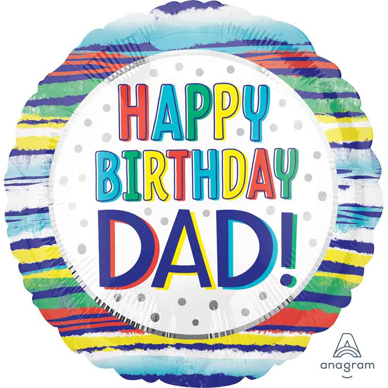 18in HPPY BIRTHDAY DAD PAINTED STRIPES FOIL BALLOON