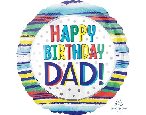 18in HPPY BIRTHDAY DAD PAINTED STRIPES FOIL BALLOON