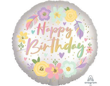 18in BOHO BIRTHDAY SATIN FLOWERS  FOIL BALLOON