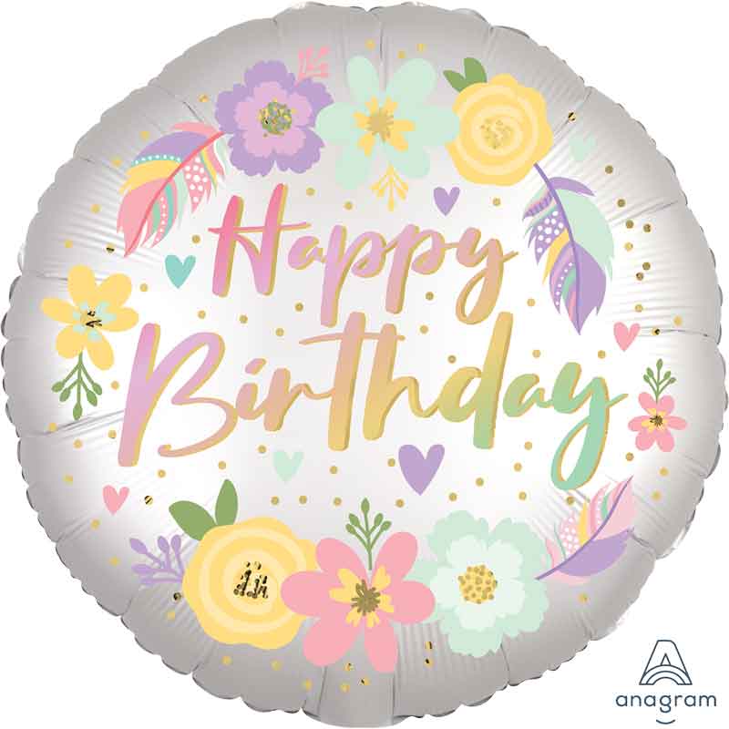 18in BOHO BIRTHDAY SATIN FLOWERS  FOIL BALLOON