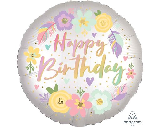 18in BOHO BIRTHDAY SATIN FLOWERS  FOIL BALLOON