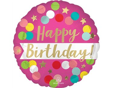 18in BIRTHDAY PINK CONFETTI  FOIL BALLOON