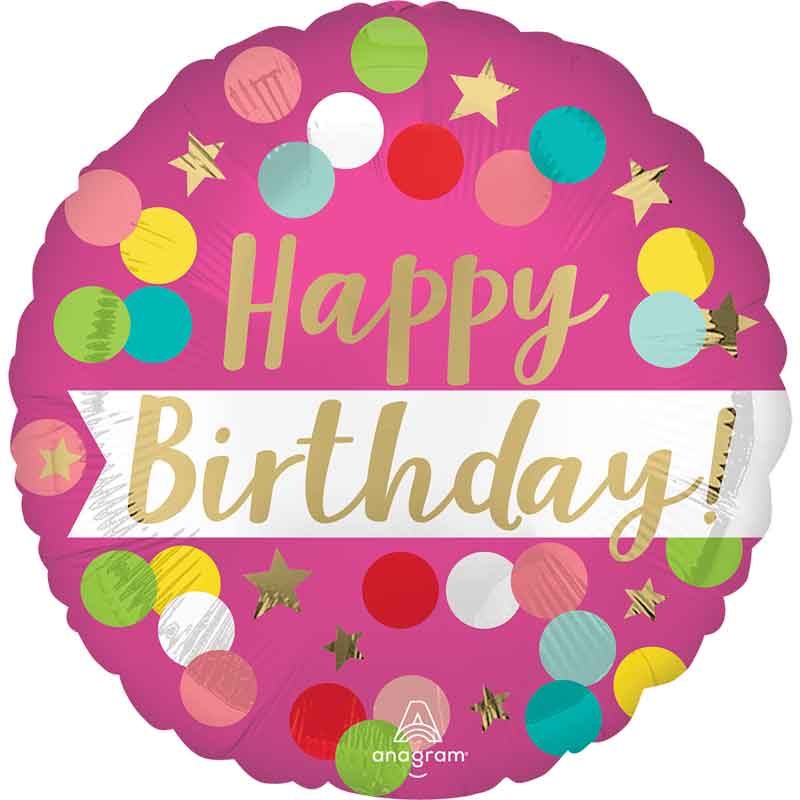 18in BIRTHDAY PINK CONFETTI  FOIL BALLOON