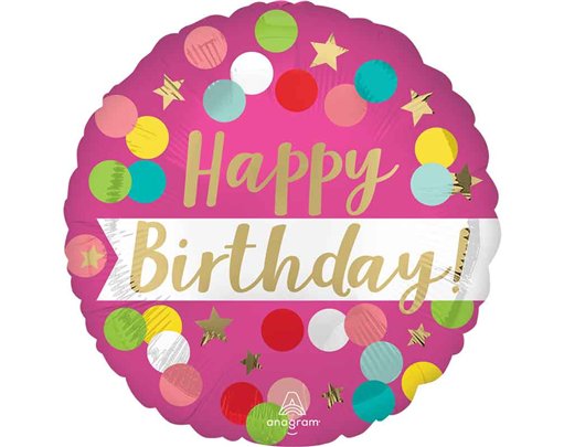 18in BIRTHDAY PINK CONFETTI  FOIL BALLOON