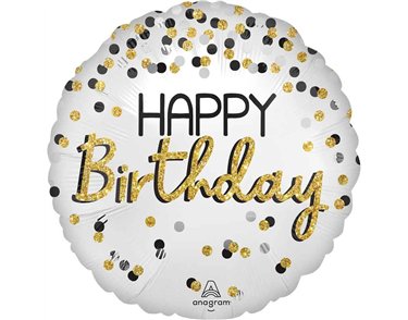 18in BLACK SILVER GOLD BIRTHDAY FOIL BALLOON