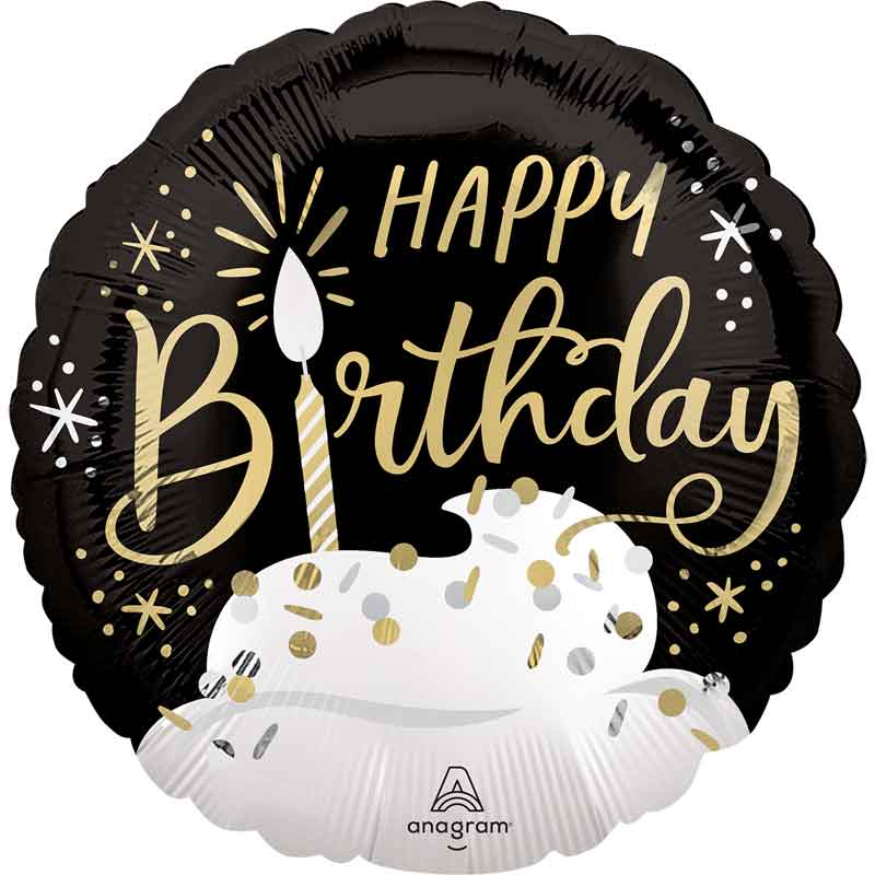 18n BLACK SILVER GOLD BIRTHDAY WISHES  FOIL BALLOON