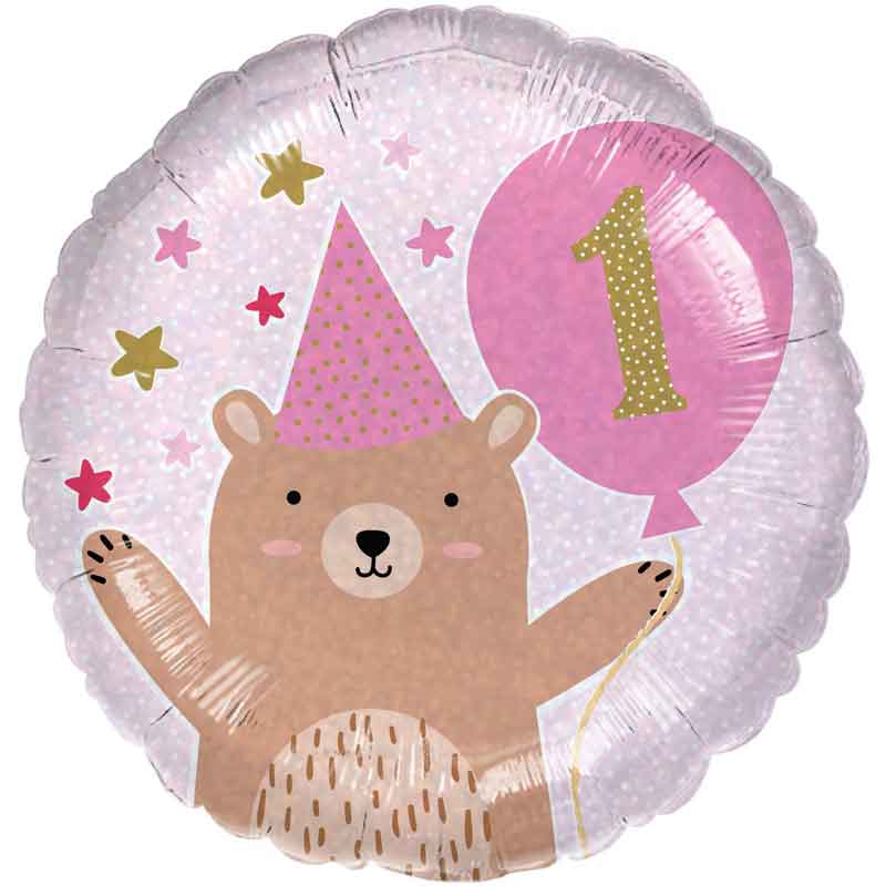 18in 1ST BIRTHDAY BEAR GIRL FOIL BALLOON