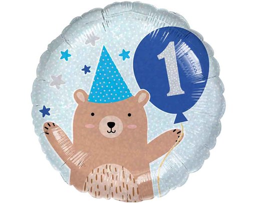 18in 1ST BIRTHDAY BEAR BOY FOIL BALLOON