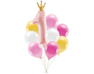 9PC PINK FIRST BIRTHDAY BALLOON SET