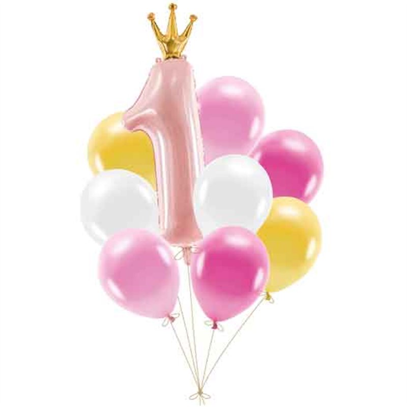 9PC PINK FIRST BIRTHDAY BALLOON SET