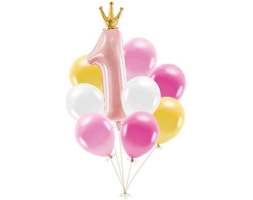 9PC PINK FIRST BIRTHDAY BALLOON SET