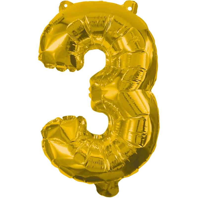 85cm NUMERAL 3 GOLD FOIL BALLOON