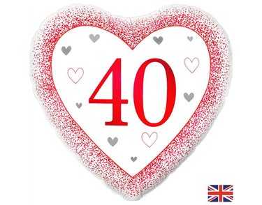 18in HAPPY 40TH RUBY ANNIVERSARY HEART FOIL BALLOON