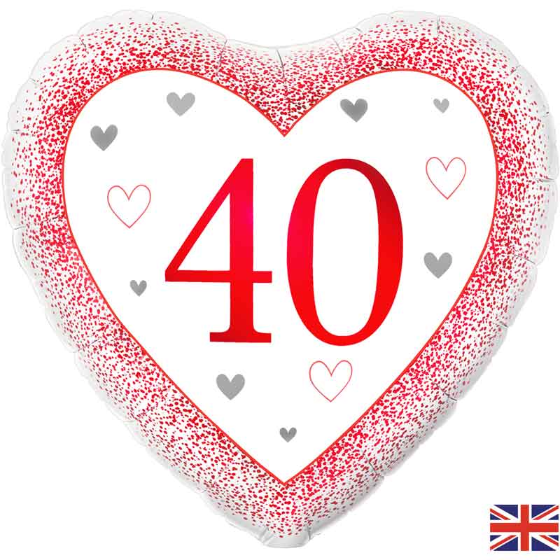 18in HAPPY 40TH RUBY ANNIVERSARY HEART FOIL BALLOON