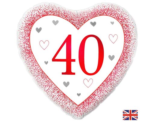 18in HAPPY 40TH RUBY ANNIVERSARY HEART FOIL BALLOON