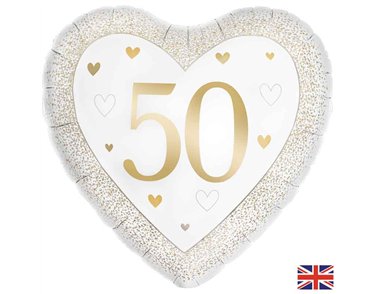 18in HAPPY 50TH GOLDEN ANNIVERSARY HEART FOIL BALLOON
