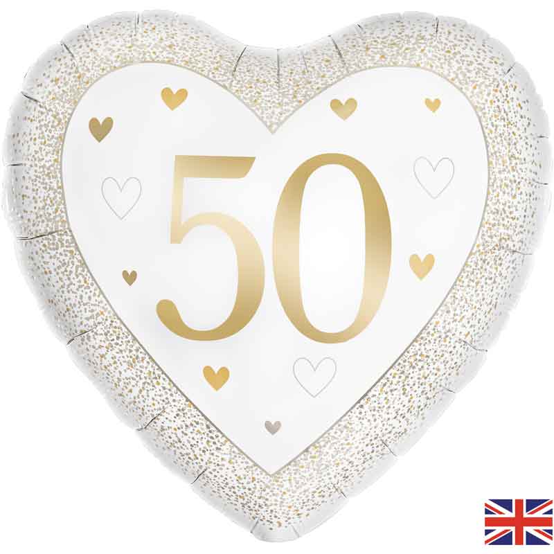 18in HAPPY 50TH GOLDEN ANNIVERSARY HEART FOIL BALLOON