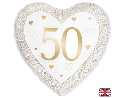 18in HAPPY 50TH GOLDEN ANNIVERSARY HEART FOIL BALLOON