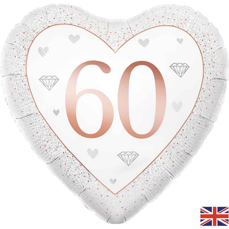 18in HAPPY 60TH DIAMOND ANNIVERSARY HEART FOIL BALLOON