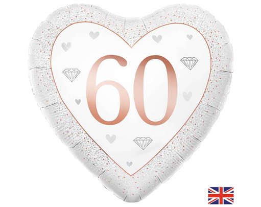 18in HAPPY 60TH DIAMOND ANNIVERSARY HEART FOIL BALLOON