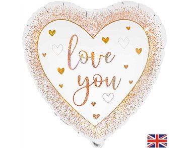 18in LOVE YOU HEARTS ROSE GOLD HOLOGRAPHIC FOIL BALLOON