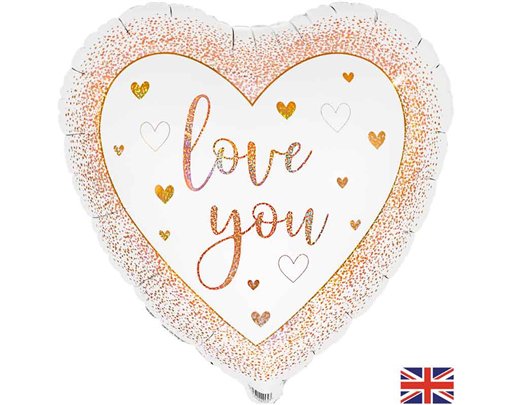 18in LOVE YOU HEARTS ROSE GOLD HOLOGRAPHIC FOIL BALLOON