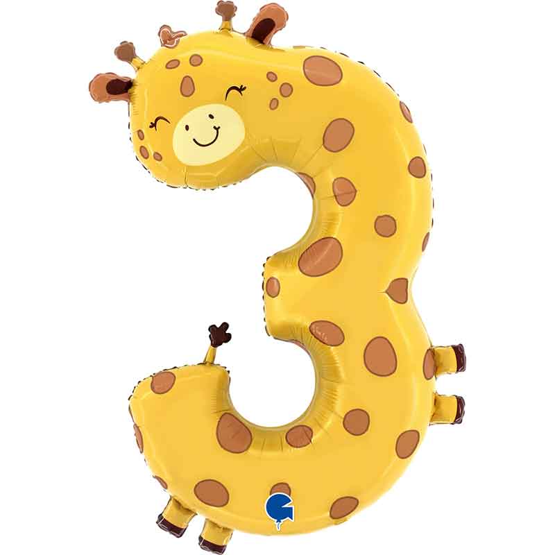 48in THE PUPPYLOONS NUMBER 3 GIRAFFE FOIL BALLOON