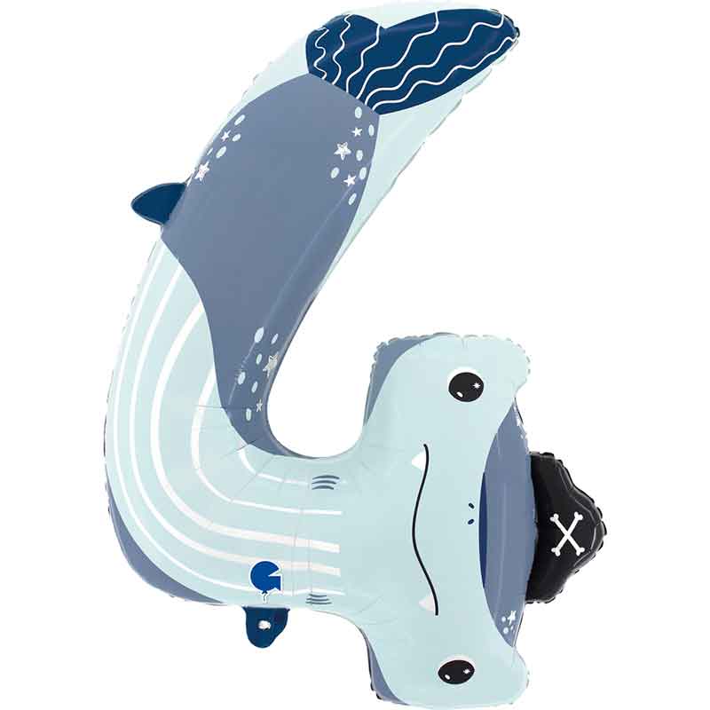 43in THE PUPPYLOONS NUMBER 4 SHARK FOIL BALLOON