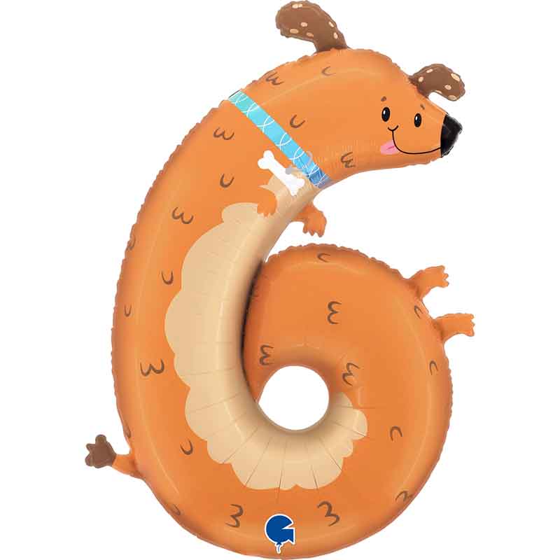43in THE PUPPYLOONS NUMBER 6 DOG FOIL BALLOON