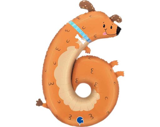 43in THE PUPPYLOONS NUMBER 6 DOG FOIL BALLOON