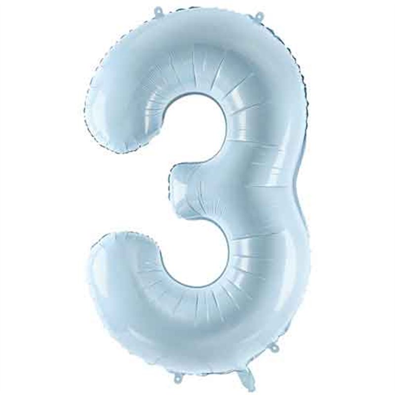 28in PASTEL LIGHT BLUE NUMBER 3 FOIL BALLOON