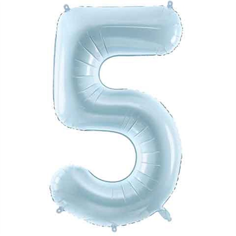 28in PASTEL LIGHT BLUE NUMBER 5 FOIL BALLOON